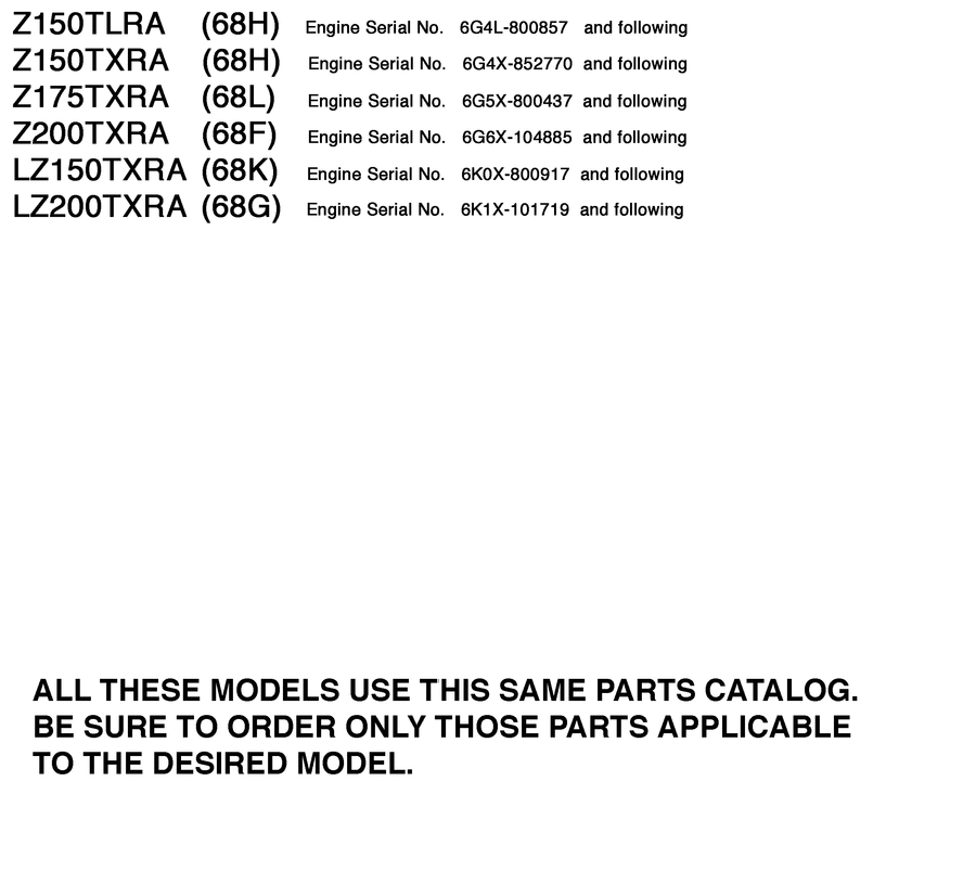 2002 Z150TLRA ~MODELS IN THIS CATALOG