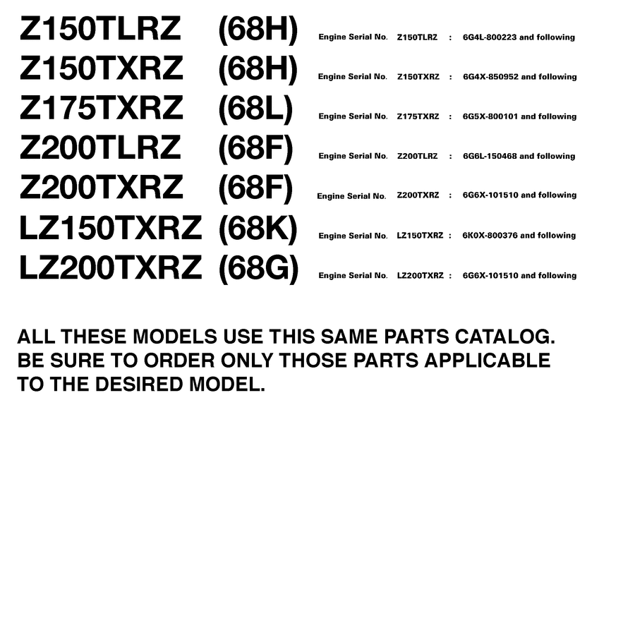 2001 Z175TLRZ ~MODELS IN THIS CATALOG