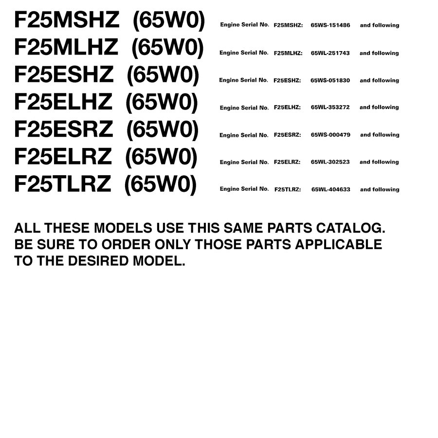 2001 F25MLHZ ~MODELS IN THIS CATALOG