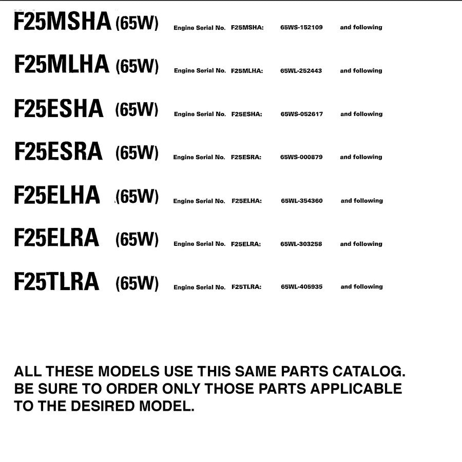 2002 F25ESRA ~MODELS IN THIS CATALOG